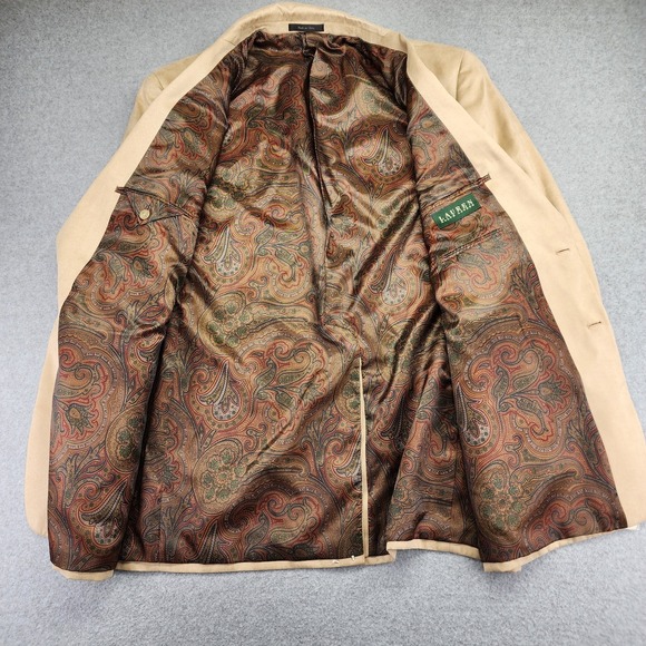 NEW Lauren Ralph Lauren Blazer Men's 46L‎ Long Tan Suede Paisley Lining - Picture 9 of 14